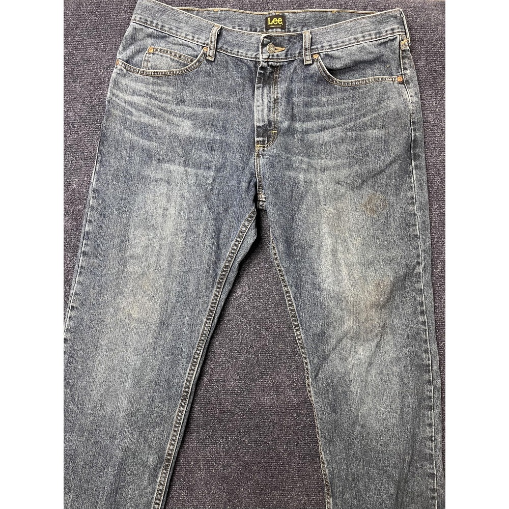 Lee Regular Fit Jeans Mens 38x32 Blue Medium Wash Straight Leg Denim Casual